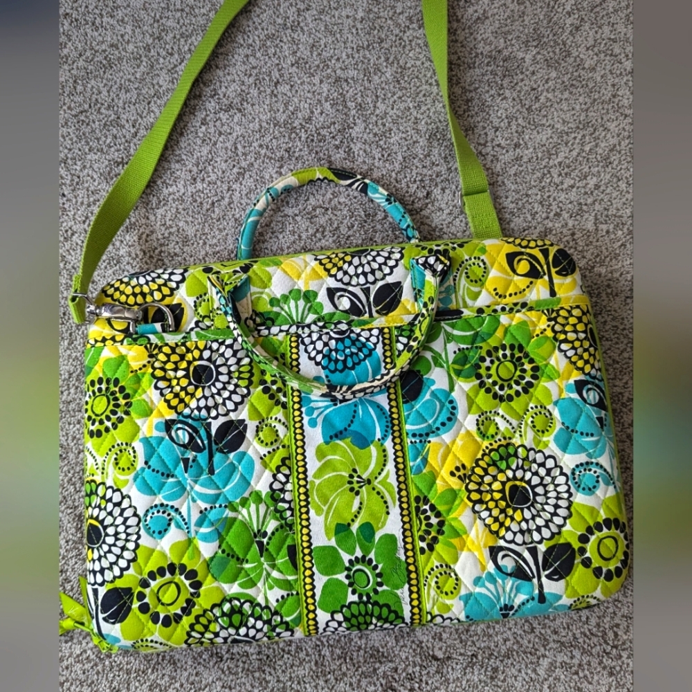 Beautiful bright green with a floral print Vera Bradley laptop suitcase. Large